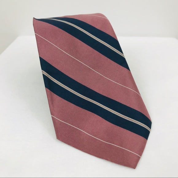 Christian Dior Pink Navy Blue Striped Silk Tie - Picture 1 of 6